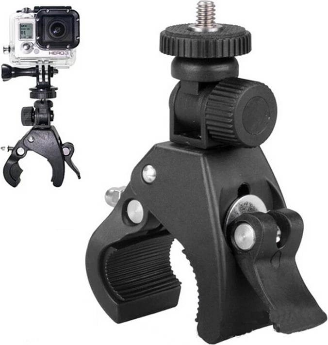 Mbajtës kamerë sportive biçiklete, Hurtel, rrotullim 360°, montim universal, rezistent ndaj vibrimeve, e zezë