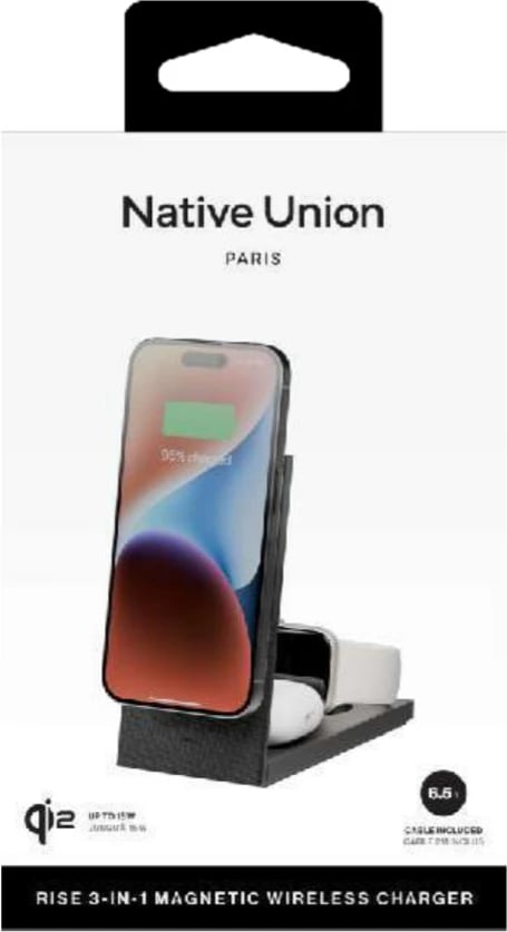 Karikues wireless 3-në-1 Native Union Rise, RS-3IN1-BLK, 2m, zi