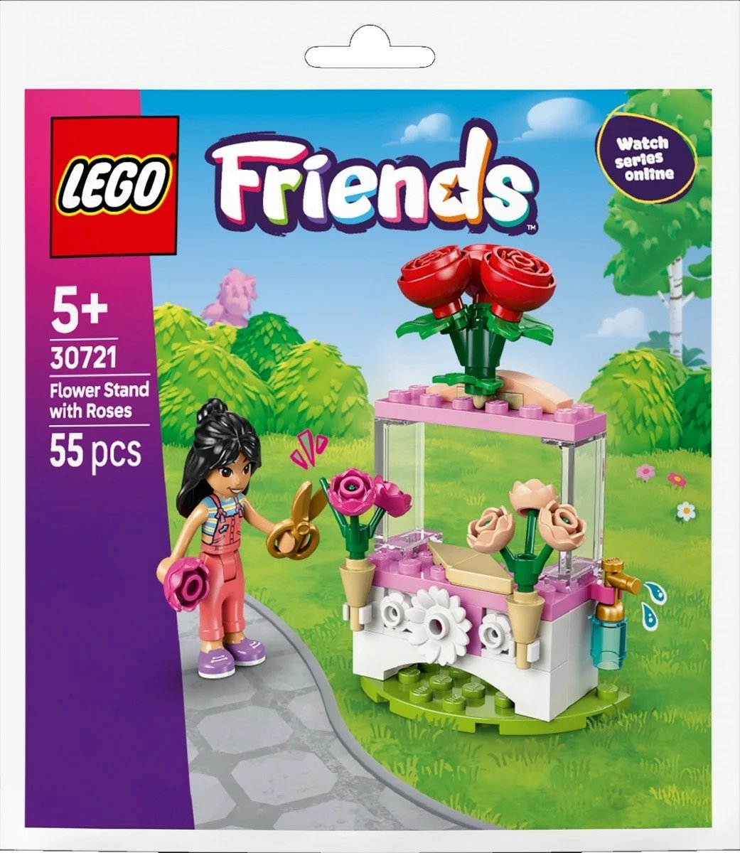 Set LEGO Friends 30721 kioskë lulesh me trëndafila, 55 pjesë, 5+, me mini-doll Liann
