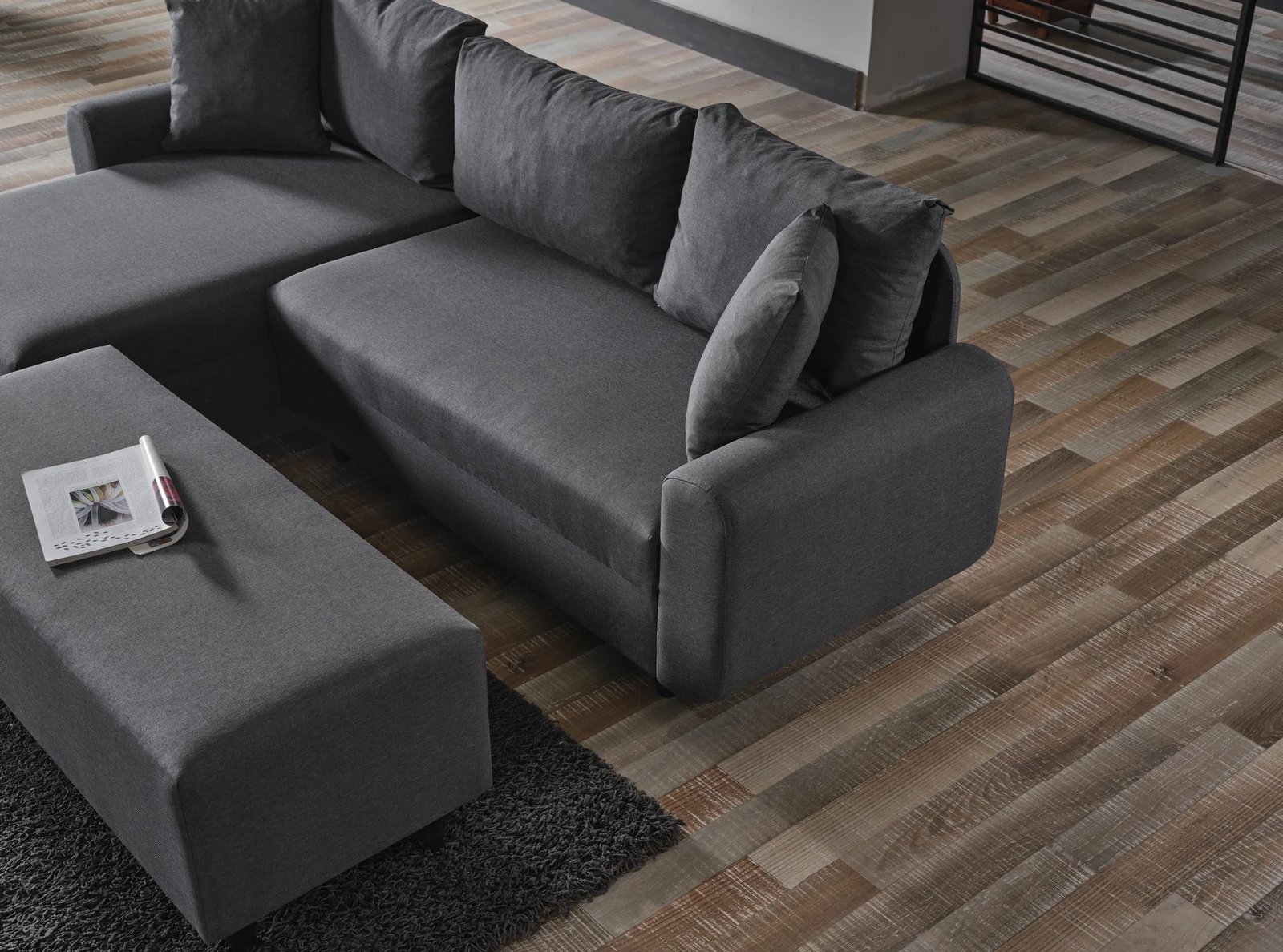 Kënd-sofë krevate Flavia, ngjyrë gri e errët