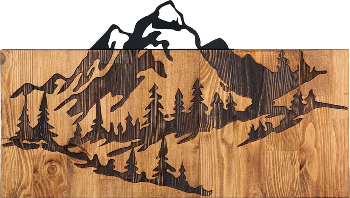 Dekor muri Mounten, dru pishe natyrale, metal i zi, 57.5x3x33cm