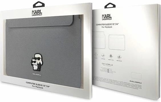 Mbështjellës Karl Lagerfeld Saffiano Karl&Choupette për laptop 14", argjend