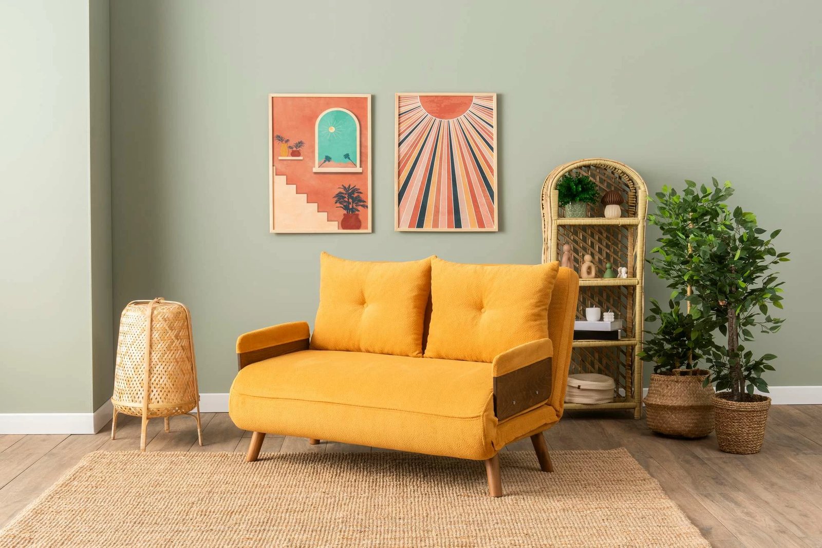 Divan-krevat dy vendësh, Cosmo, ngjyrë mustard, Atelier del Sofa