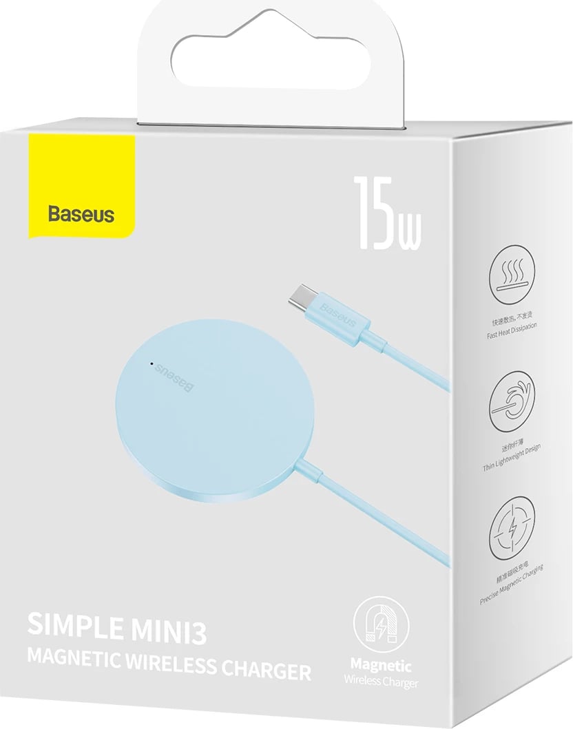Karikues wireless Baseus Simple Mini3, MagSafe Qi, 15W, Blu Karikues wireless Baseus Simple Mini3, MagSafe Qi, 15W, Blu