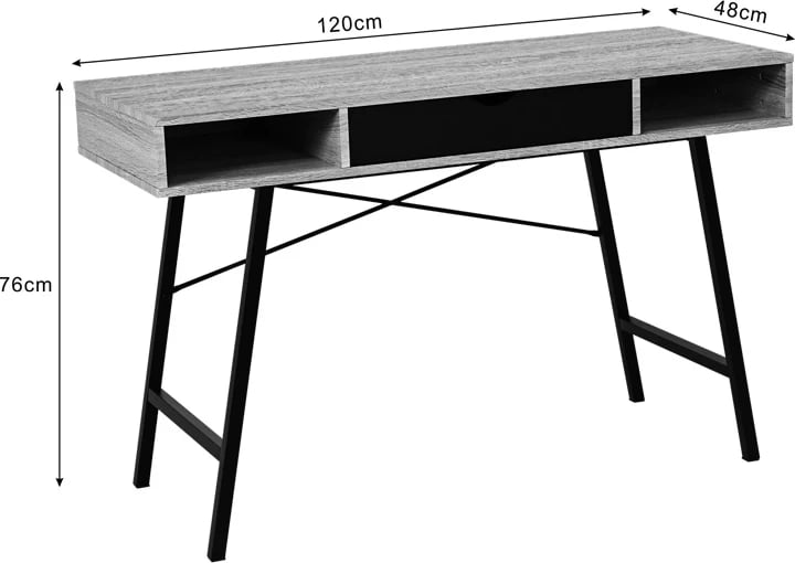 Tavolinë zyre Yamin, ngjyrë lisi-me këmbë metalike të zeza, 120x48x76cm