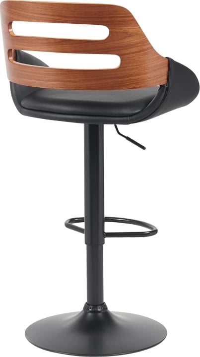 Karrige për bar Fern, lëkurë PU e zezë, dru arre, metal i zi, 50x48.5x89-110.5cm