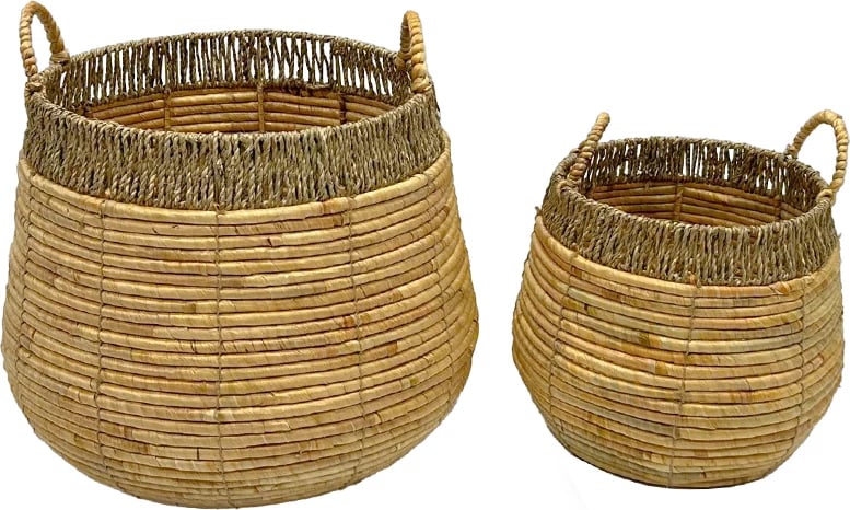 Set shporta prej rafie, 2 copë, hiacint natyral, 46x46x45cm