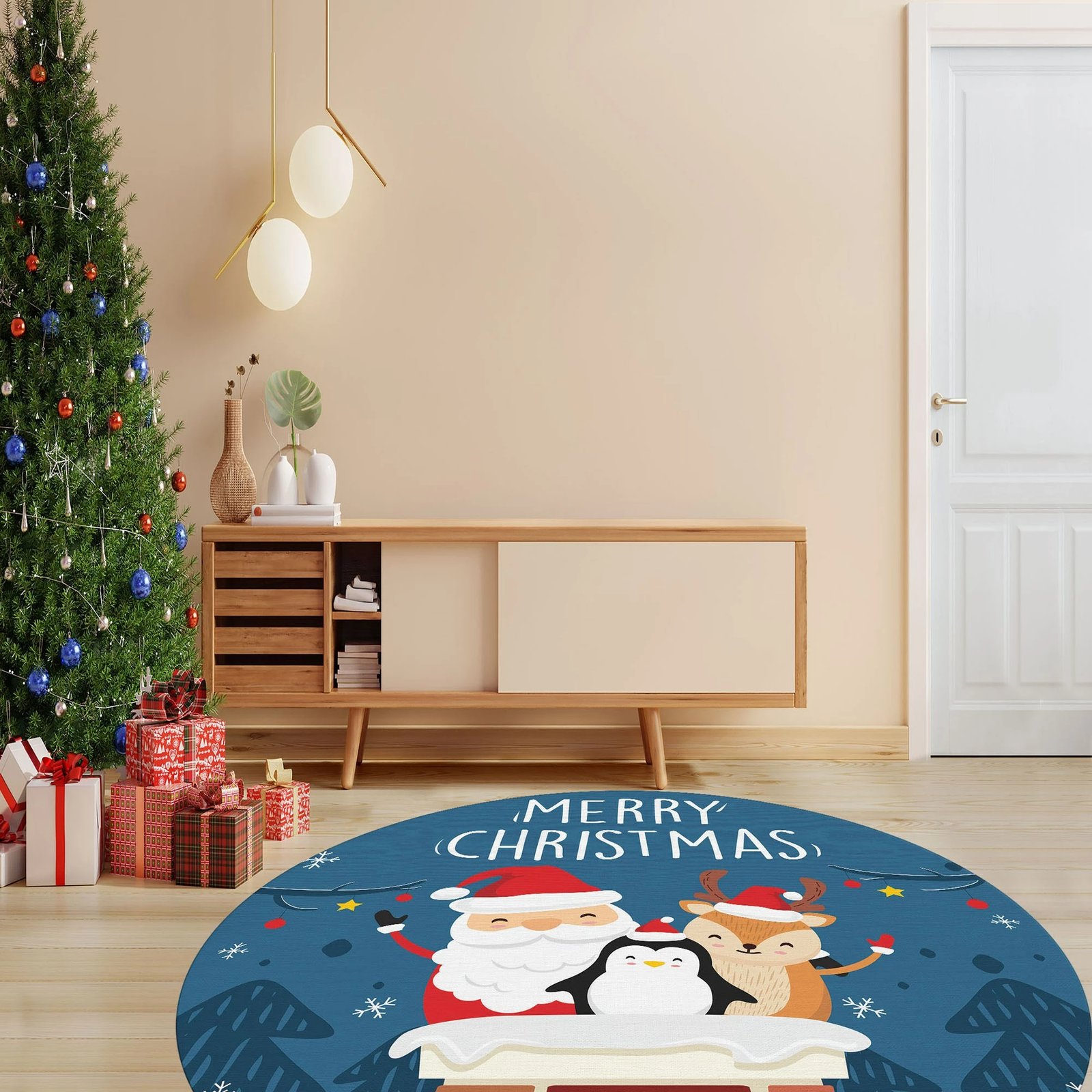 Qilim i rrumbullakët, dizajn Krishtlindjesh, shumëngjyrësh, 90cm, Conceptum Hypnose, Woopamuk463