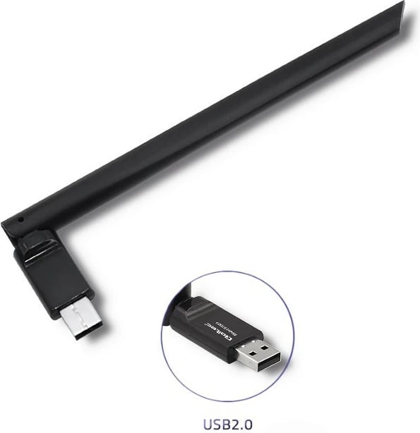 Adapter Wi-Fi USB Qoltec 57001 me antenë të jashtme, i zi