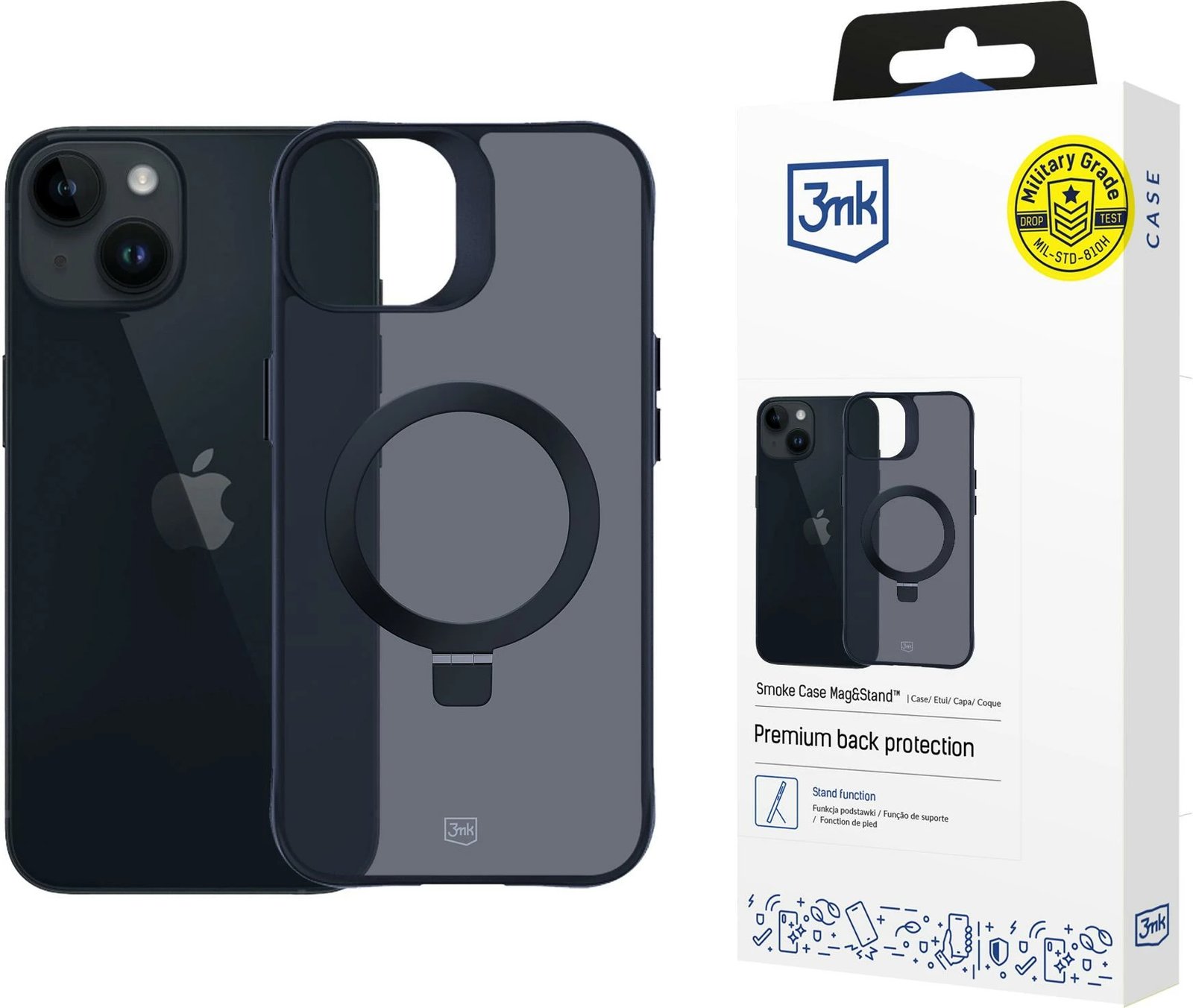 Mbështjellës 3mk Smoke Case Mag&Stand për iPhone 13/14, i zi