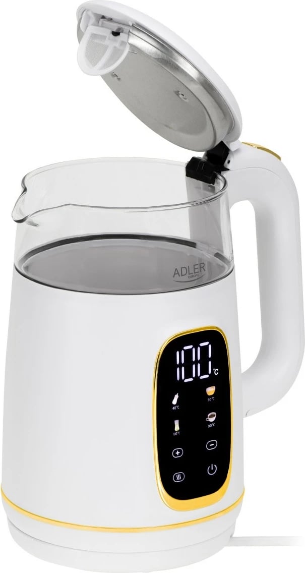 Ibrik elektrik Adler AD 1305WG, 1.7L, me ekran LED, rregullim temperature, Bardhë