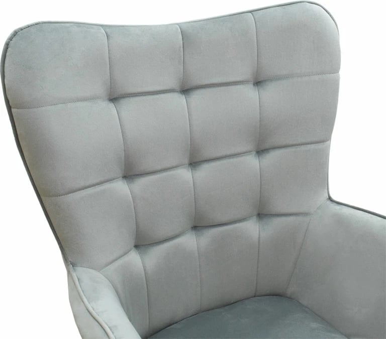 Fotel Maddison me stol këmbësh, kadife gri-natyrale, 68x72x98cm