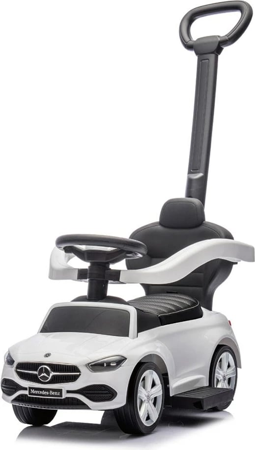 Makinë ride-on me dorezë udhëzuese, Milly Mally, Mercedes C-Class Deluxe, për 12–36 muaj, ngarkesë 25 kg, e bardhë