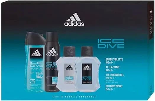 Set për meshkuj Adidas Ice Dive Eau de Toilette 100ml, After Shave 100ml, Shower Gel 250ml, Deo Spray 150ml