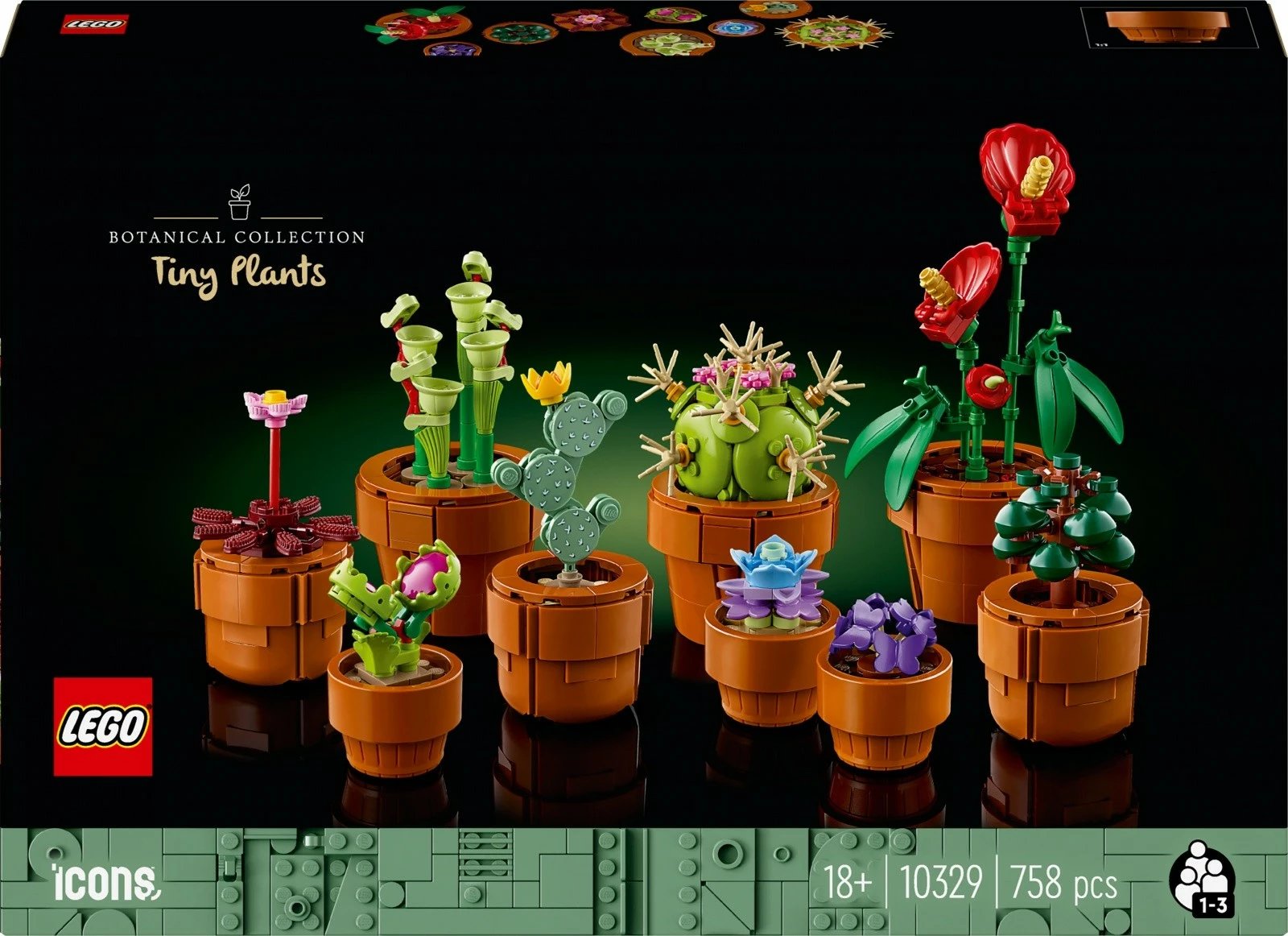 Set LEGO Icons 10329 Small Plants, 758 pjesë, dekor për të rritur, plastikë