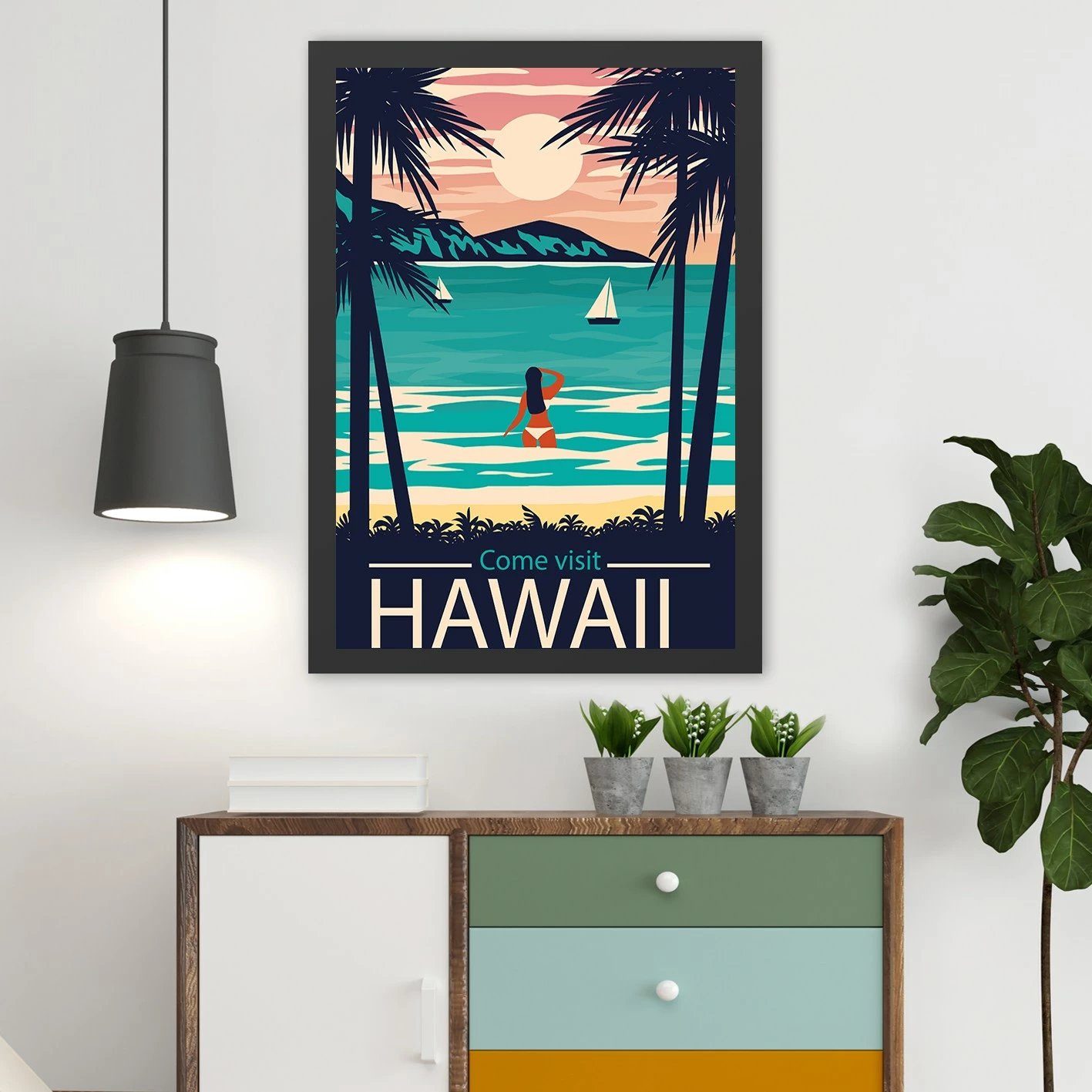 Pikturë dekorative me kornizë, MDF, Wallity, Hawaii 2, 40x55cm