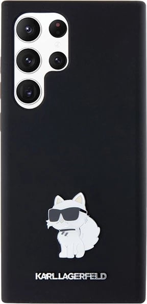 Mbështjellës Karl Lagerfeld Silicone Choupette Metal Pin për Samsung Galaxy S23 Ultra, i zi