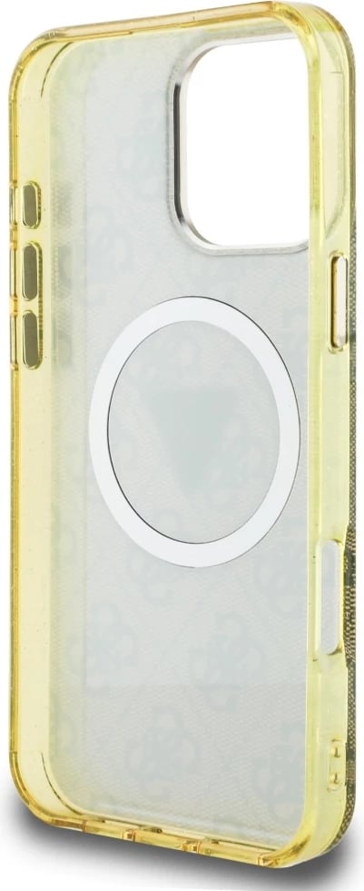 Mbështjellës Guess IML Metal Glitter 4G Circle Triangle MagSafe për iPhone 16 Pro, Kafe