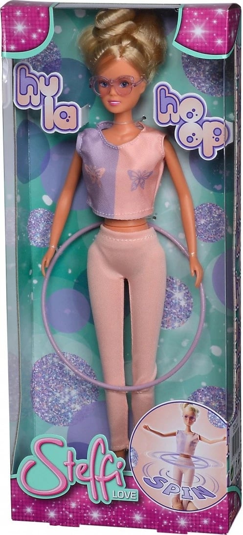 Kukull Steffi Love Simba 105733619 me hula hoop, veshje sportive, syze dhe atlete të bardha