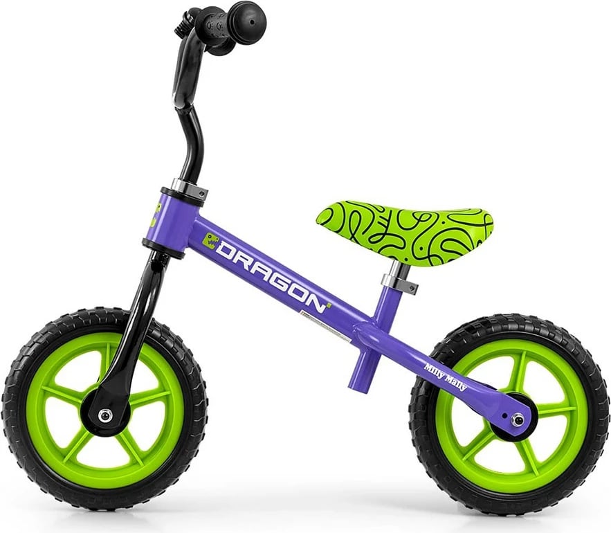 Biçikletë pa pedale, Milly Mally Dragon, rrota shkumë 10", kornizë çelik e lehtë, zile, lartësi e rregullueshme, vjollcë