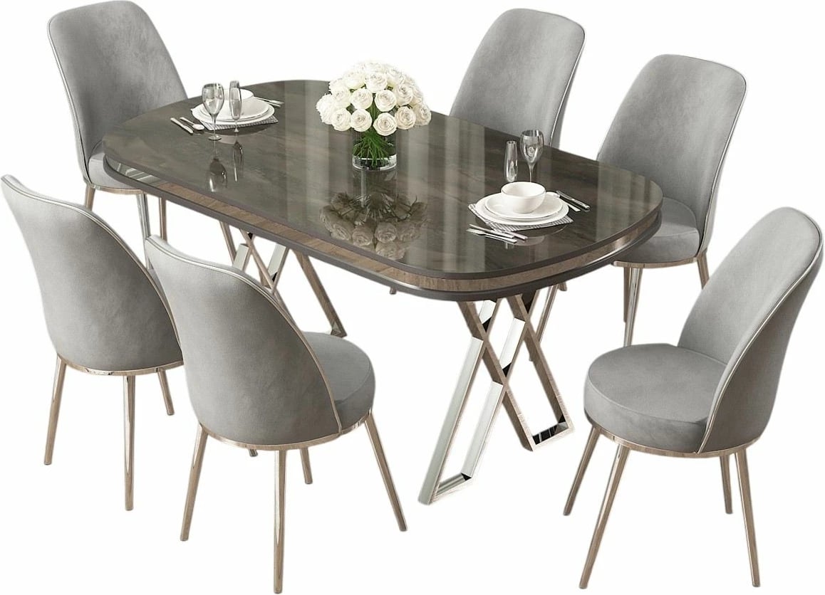 Tavolinë me karrige (7 copë), Skye Decor, ngjyrë antracit, krom, gri