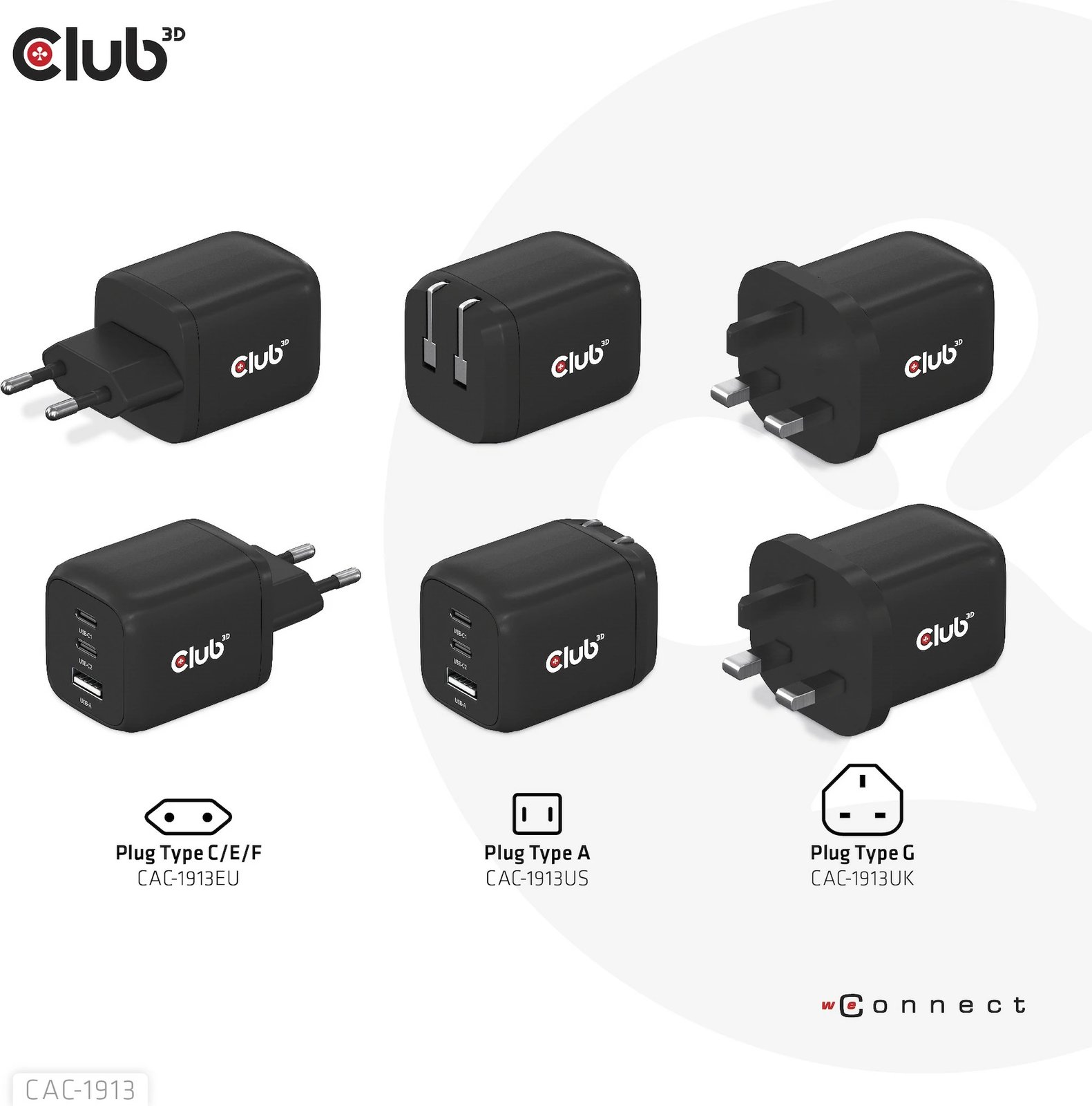Karikues Club3D CAC-1913EU, 2xUSB Type-C, 1xUSB Type-A, PD 65W, GaN, i zi