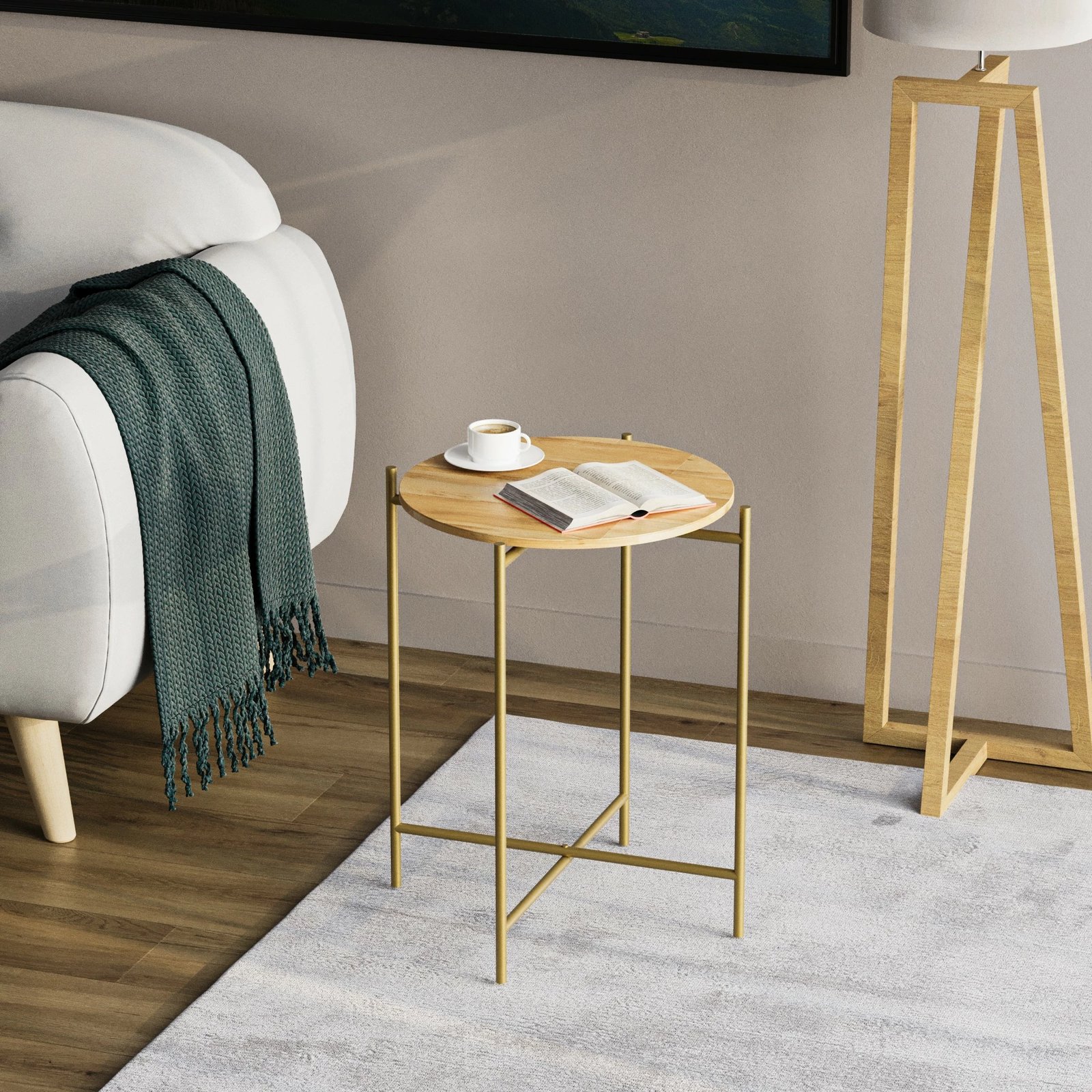 Tavolinë e ulët Hanah Home, SHB-004-A, ngjyrë ari dhe natyrale, 46x56x46 cm