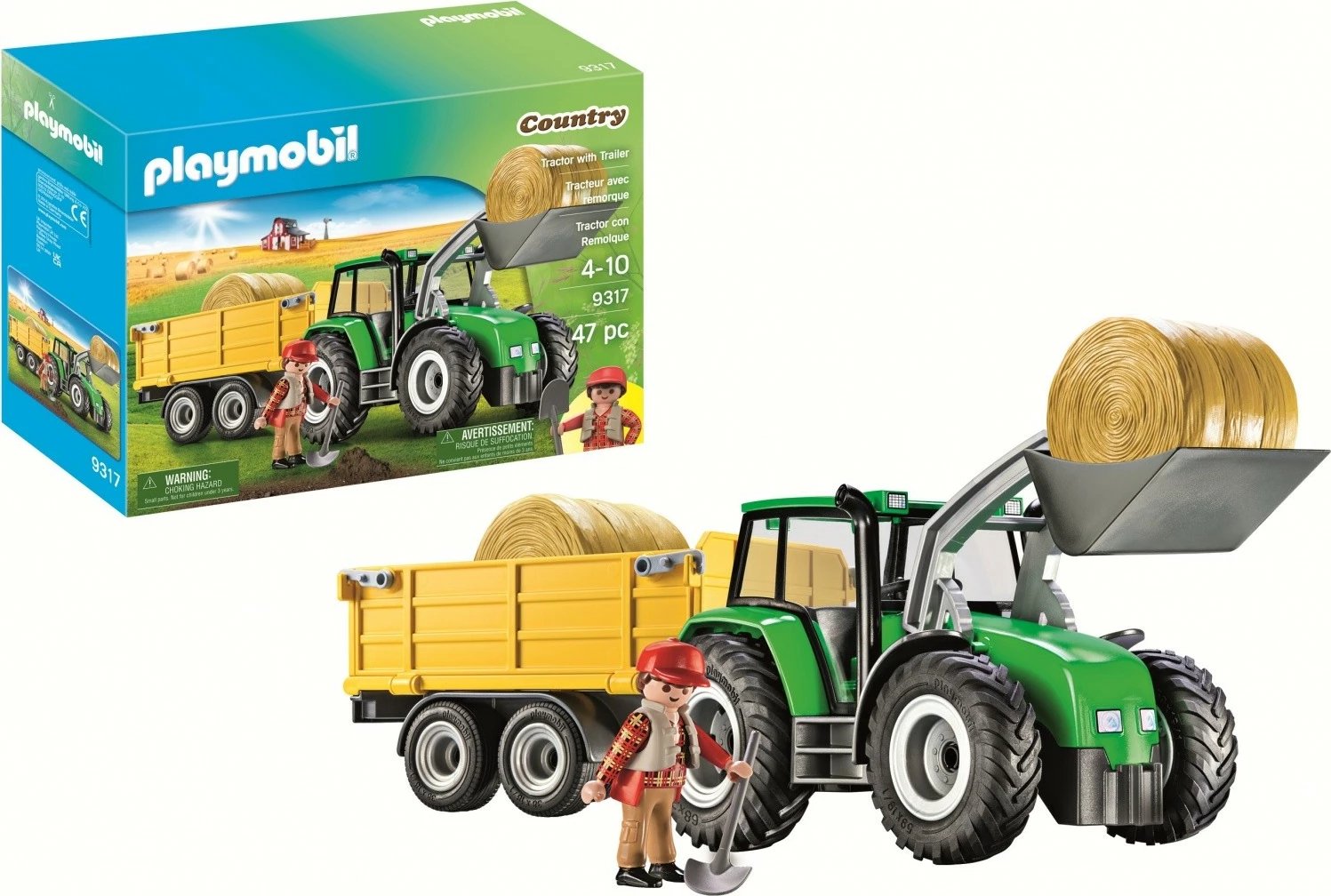 Set lodrash Playmobil Country 9317, traktor me rimorkio dhe figurina