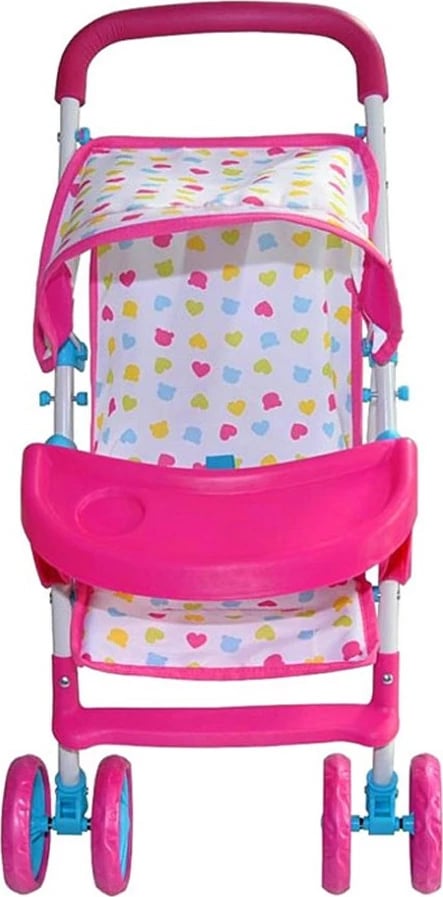 karrocë lodër për kukulla, Milly Mally, Kate Candy, për kukulla deri 50 cm, palosëse me tendë dhe tabaka ushqimi, rrota para rrotulluese, rozë