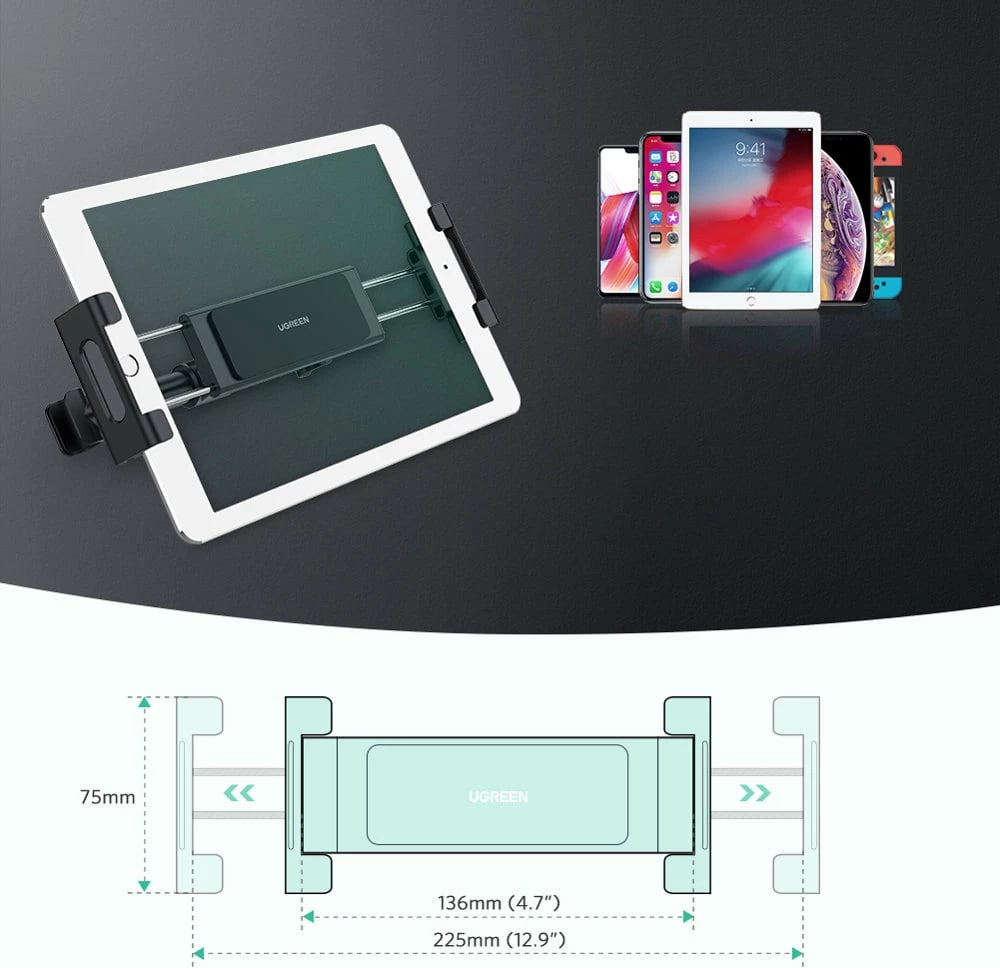 Mbajtës për kokë ulëse makine Ugreen LP160 për celular/tablet, i zi