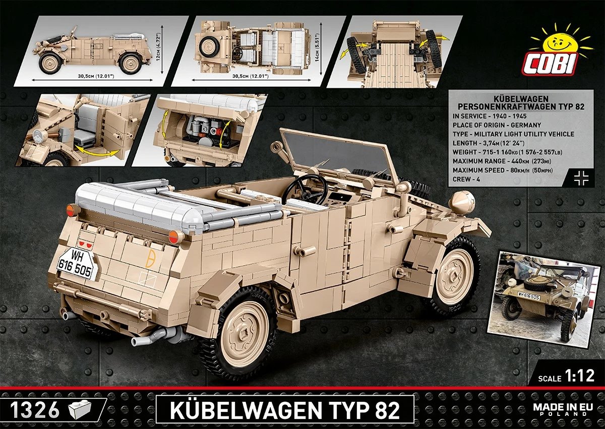 Set ndërtimi Cobi Kübelwagen Typ 82, 1326 pjesë, 1:12, bezhë