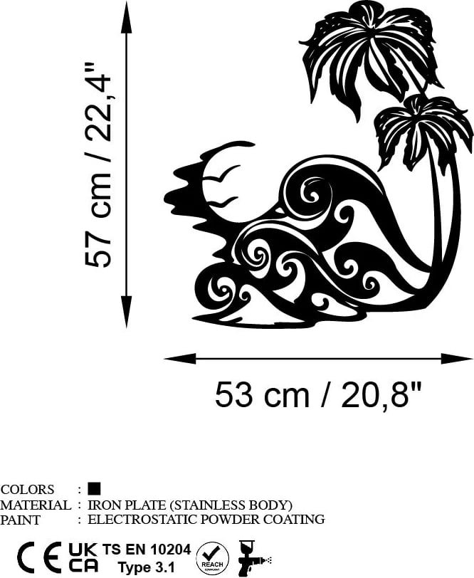 Aksesor dekorativ metalik për mur, Waves 2, ngjyrë e zezë, Wallity, 53x57cm