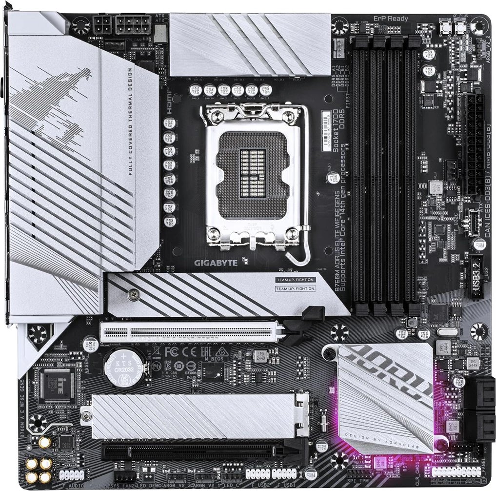 Pllakë amë Gigabyte B760M AORUS ELITE WIFI6E GEN5, Socket 1700, DDR5, Wi-Fi 6E, PCIe 5.0, E zezë