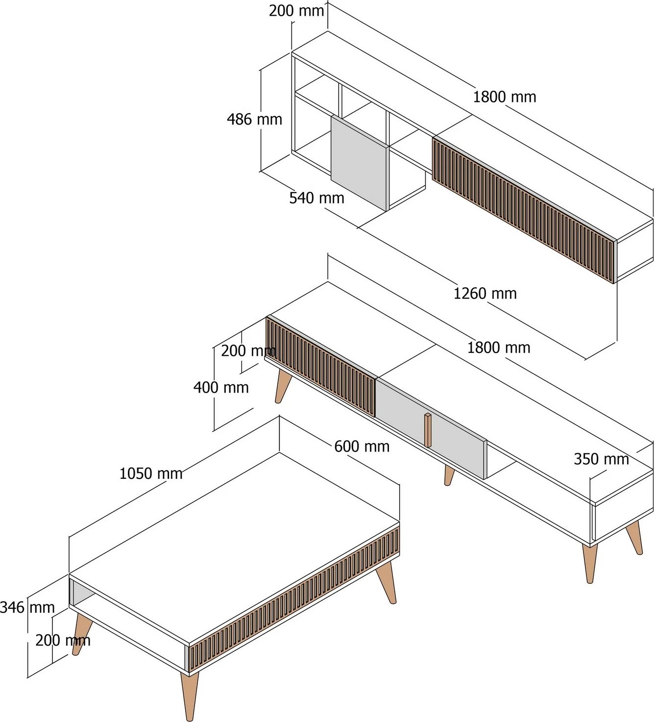Set mobiljesh për dhomë dite, Milan, ngjyrë arre dhe travertin