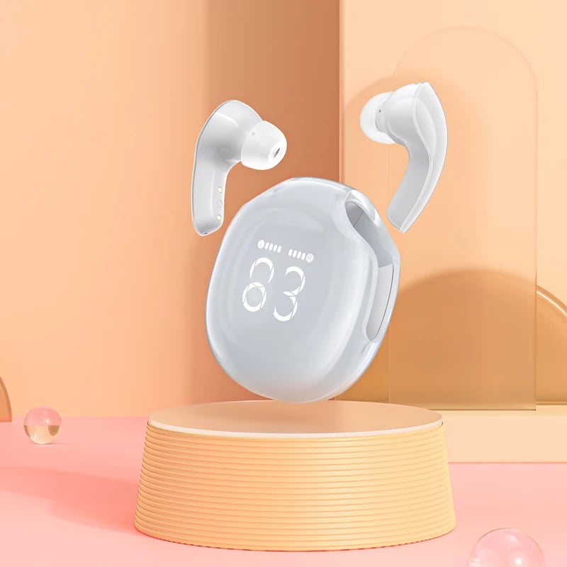 Kufje Acefast T9, wireless, Bluetooth 5.3, me ekran LED, të bardha