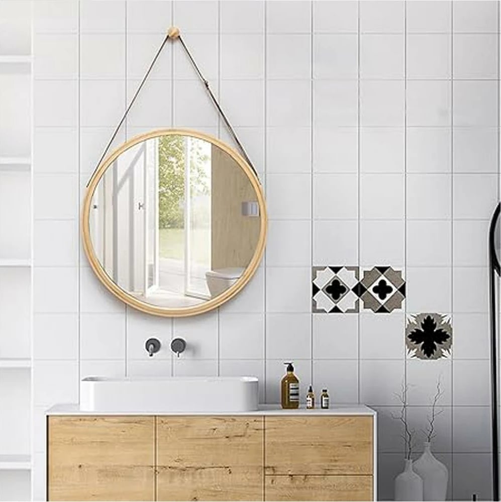 Pasqyrë muri Nextdeco me rrip, Ø30cm, Bambus