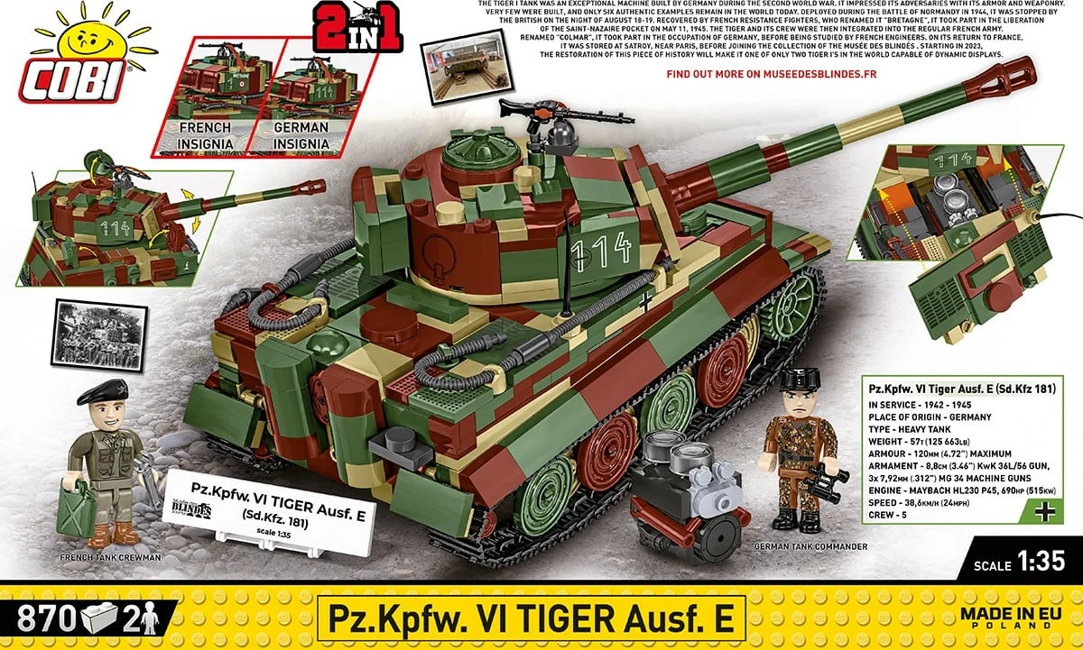 Set ndërtimi Cobi Pz.Kpfw. VI Tiger Ausf. E, 870 pjesë, me 2 figurina