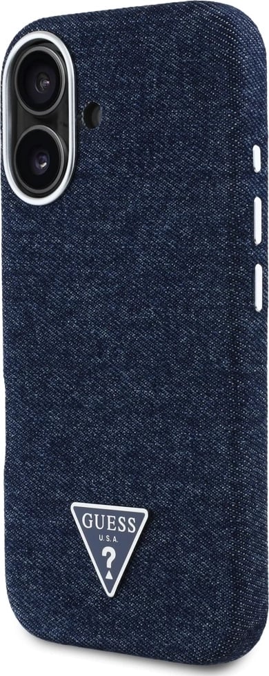 Mbështjellës Guess Denim Triangle Logo MagSafe për iPhone 16, Kaltër
