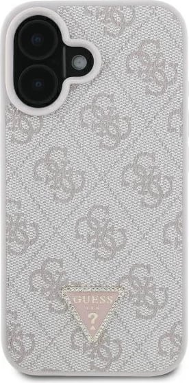 Mbështjellës Guess Leather Metal Logo Strass për iPhone 16, Rozë