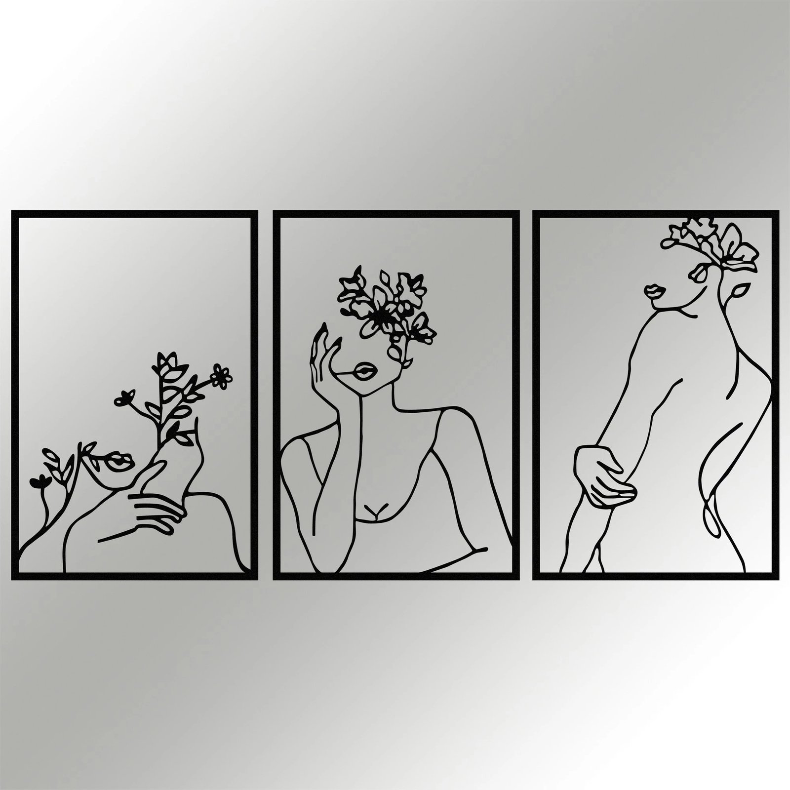 Aksesor dekorativ metalik për mur, Wallity, fytyrë gruaje me lule