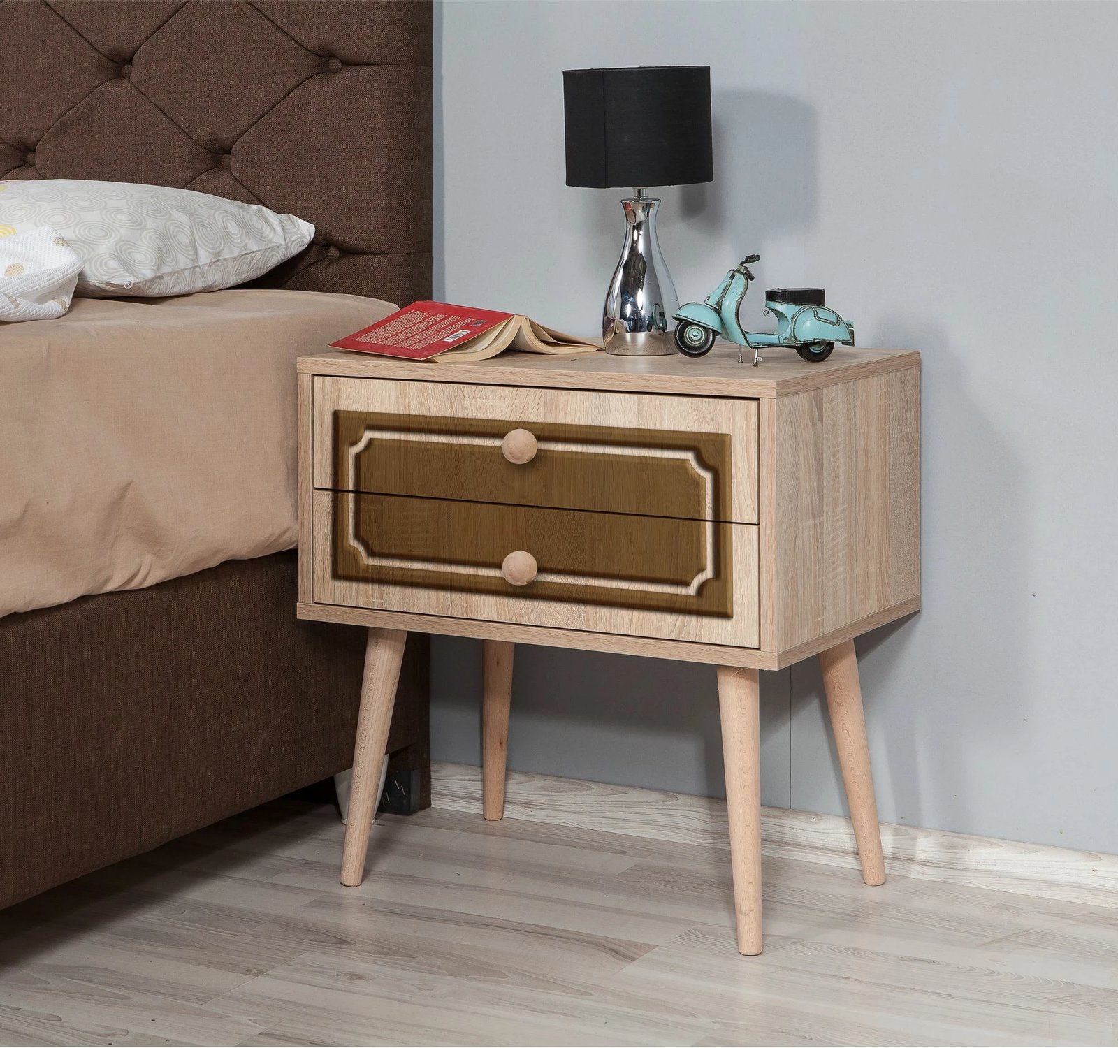 Komodinë nate Skye Decor, dy sirtarë, ngjyrë sonoma oak, 60x61x40cm