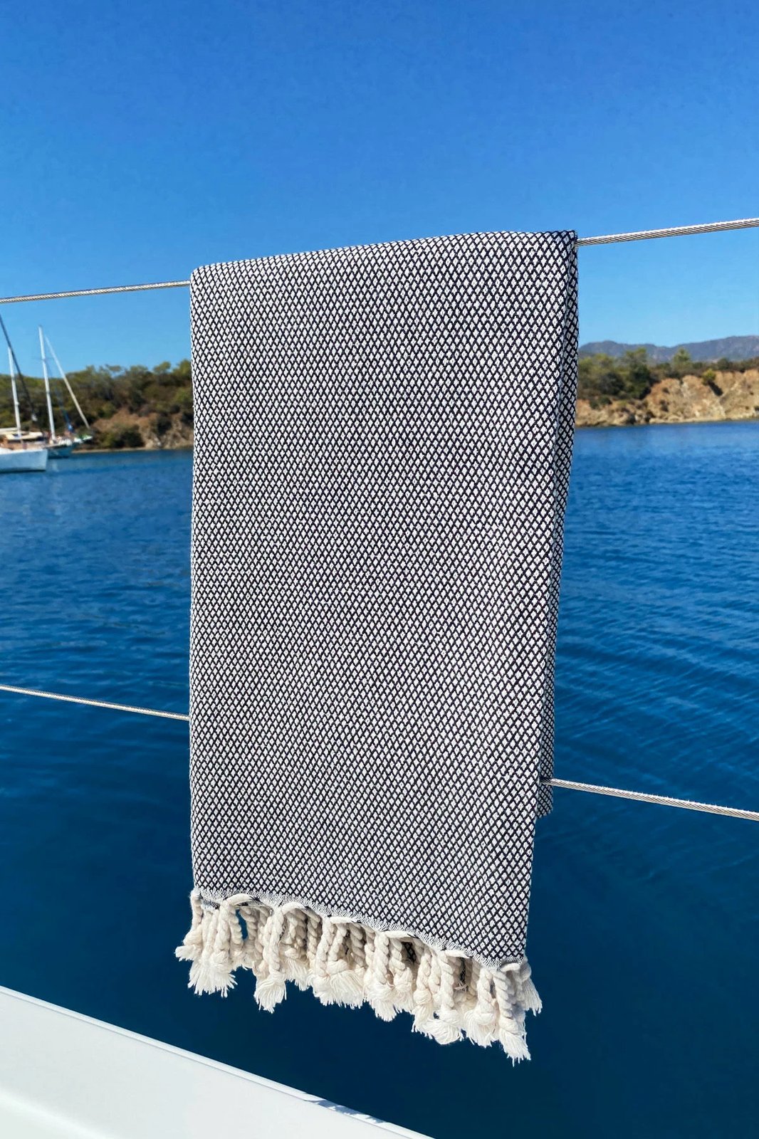 Peshqir plazhi Fouta Likya, ngjyrë e zezë dhe e bardhë, 95x190cm