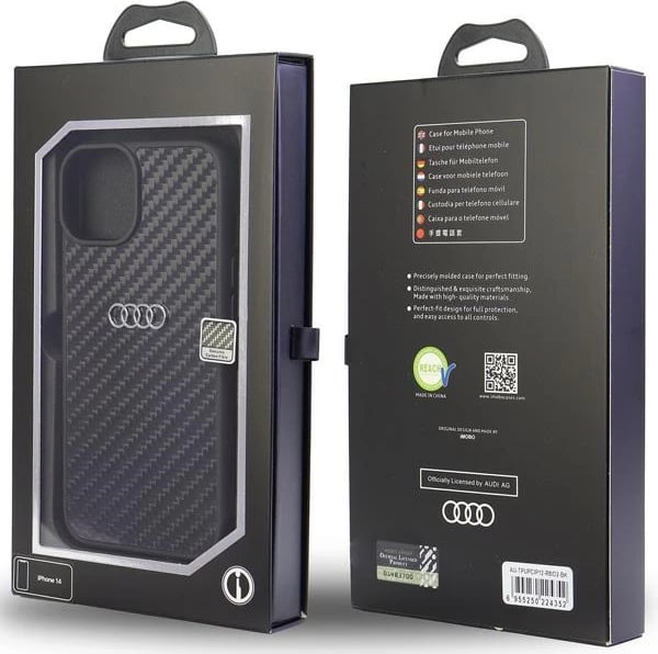 Mbështjellës Audi Carbon Fiber për iPhone 12/12 Pro 6.1", i zi