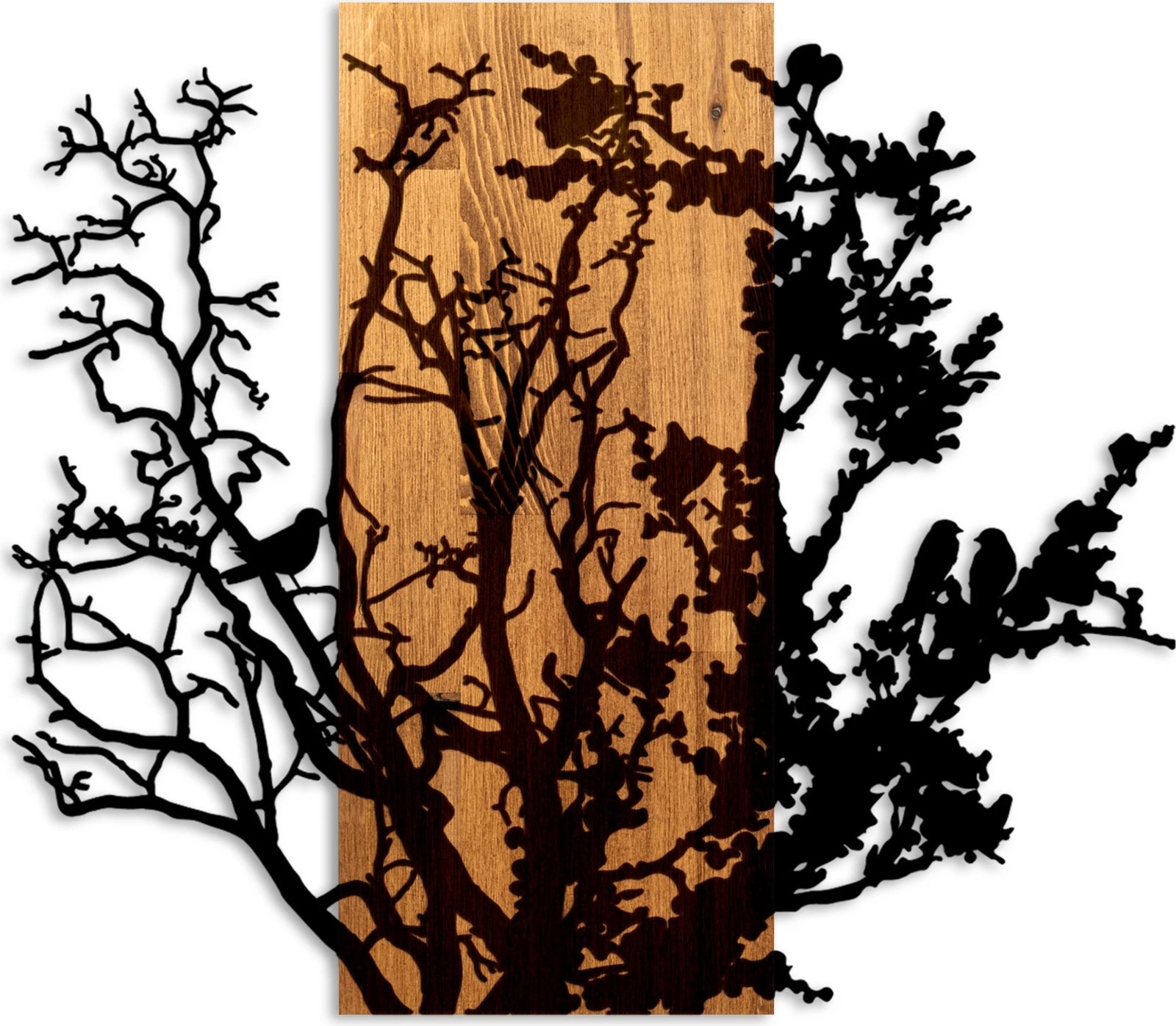 Aksesor dekorativ muri prej druri, Wallity, motiv bari të thatë, ngjyrë arre/zezë, 68x58cm