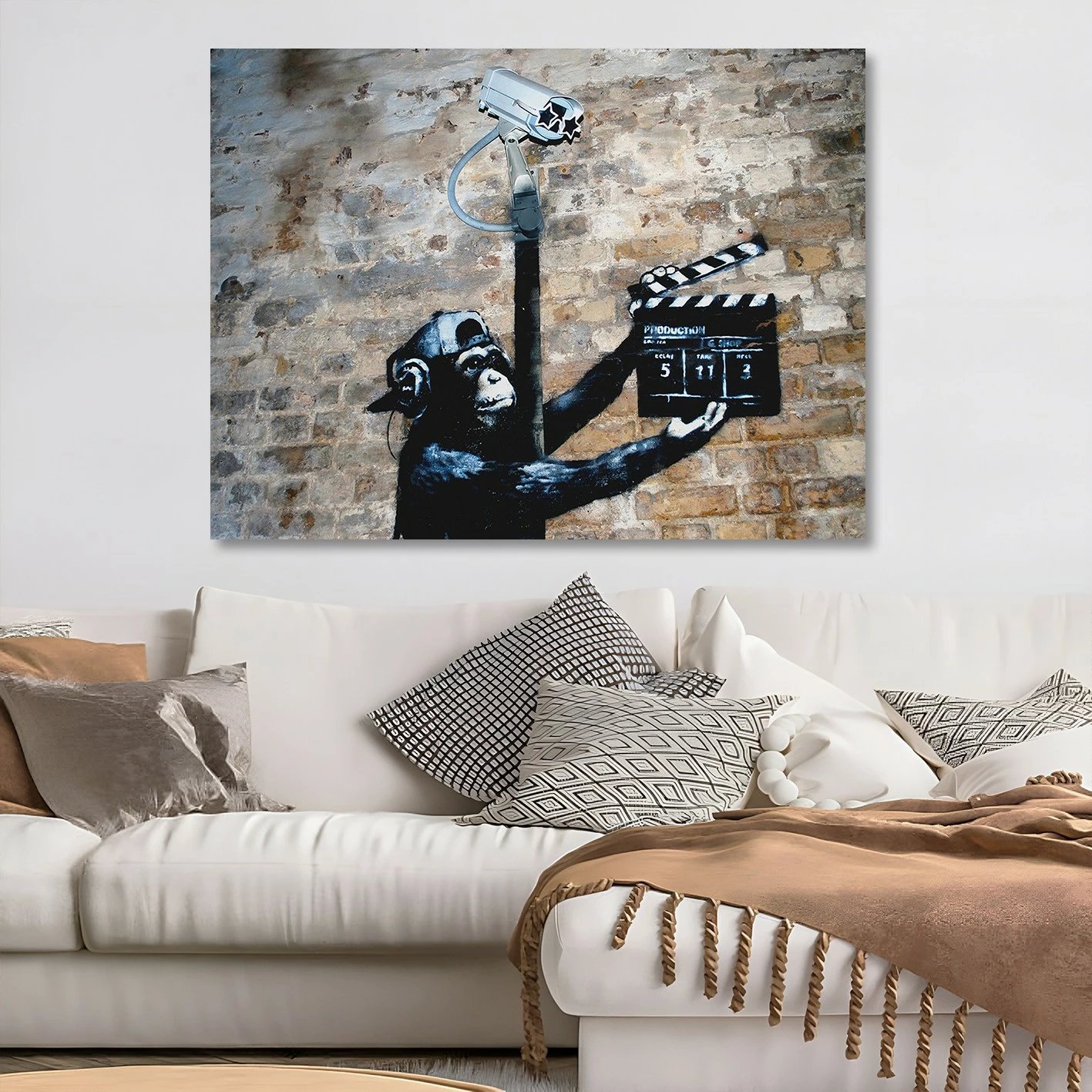 Pikturë dekorative në kanavacë, shumëngjyrëshe, Banksy, kornizë druri, 50x70cm