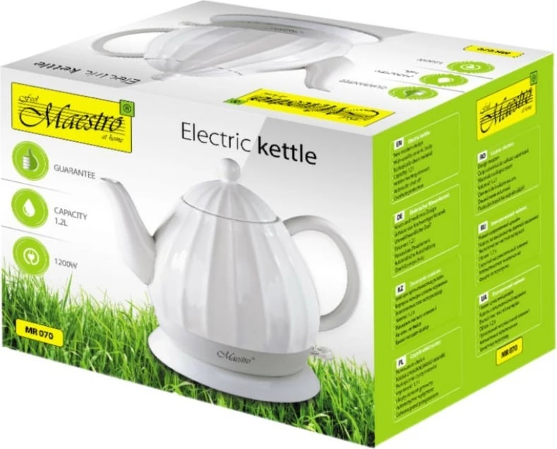 Çajnik elektrik Feel-Maestro MR-070, 1.2L, 1200W, Qeramikë, Bardhë