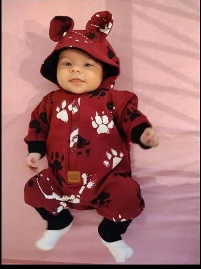 Kombinezon bebe me kapuç me veshë, New Baby Paw, pambuk 95% me elastan, i veshur me shtresë pambuku, madhësia 68 (4-6m), rozë e errët