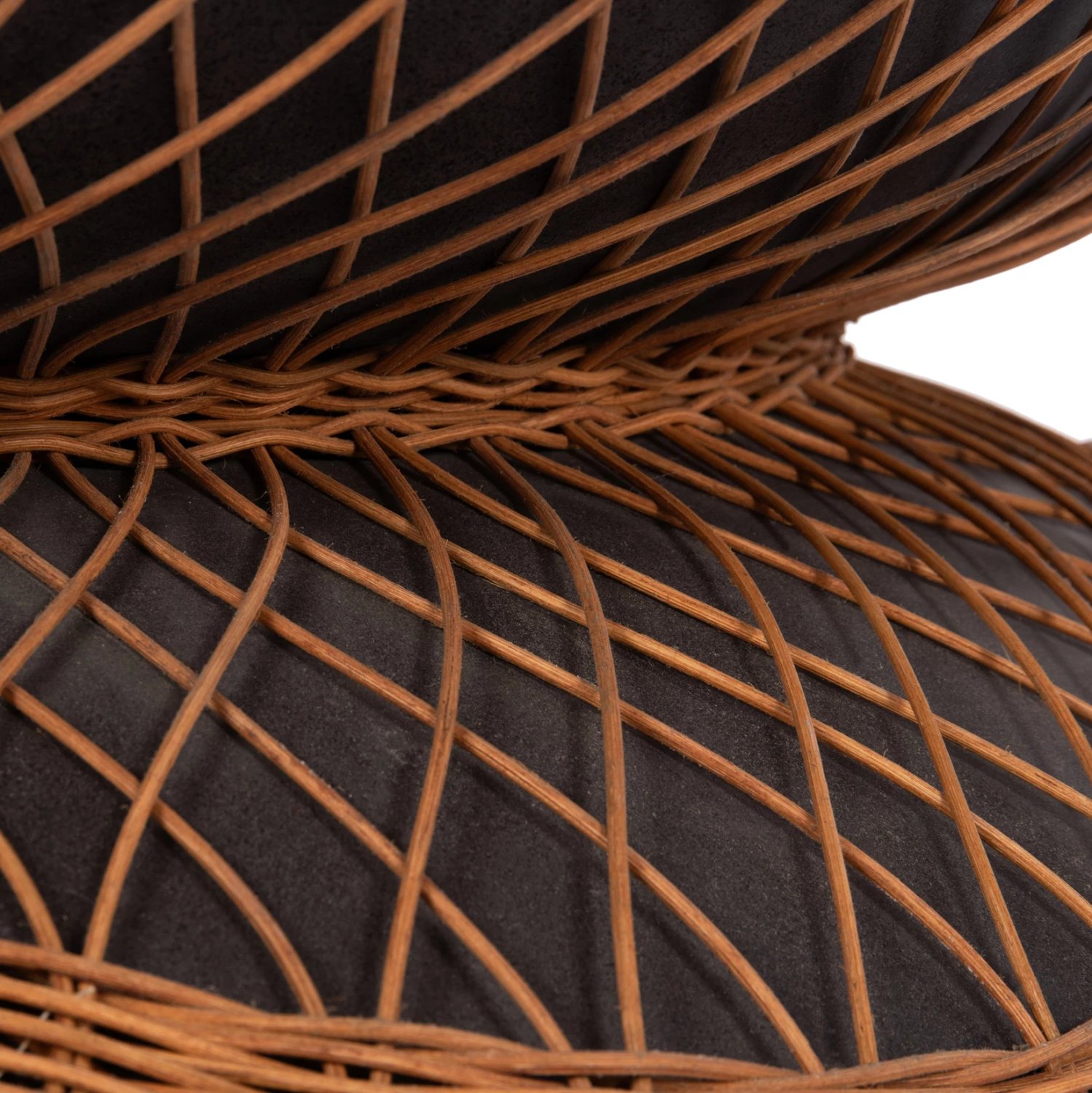 Tavolinë e ulët rrumbullake ANNA, fibër-cement, e zezë, ratan natyral, FH18157.01, 92x44.5cm