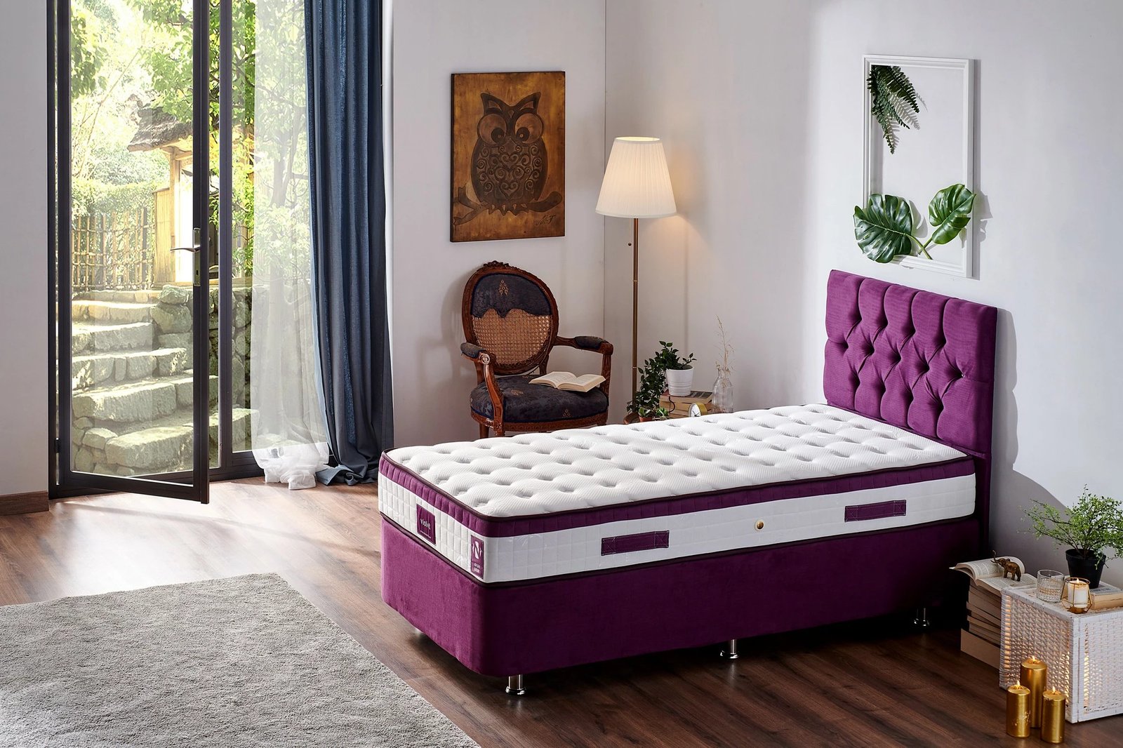 Dyshek Violet, Skye Decor, 120x200 cm, ngjyrë e bardhë dhe vjollcë, fortësi mesatare, një person