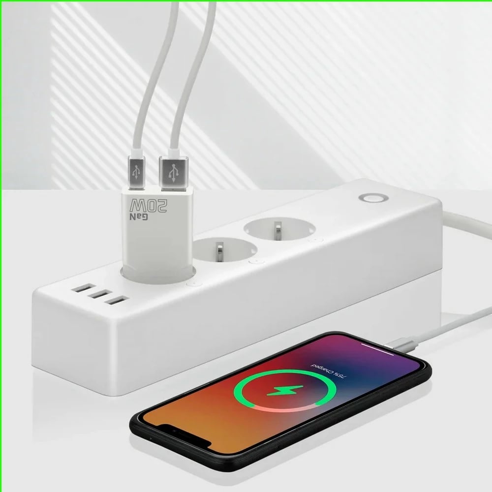 Karikues muri, everActive, SC-340Q, GaN super slim, USB QC 3.0 + USB-C PD 20W, 1x USB + 1x USB-C, i bardhë